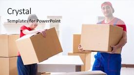  Presentation with home depot - PPT theme featuring professional movers doing home relocation background and a cool aqua colored foreground
