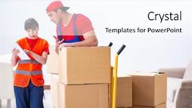  Presentation with professional development education - Cool new PPT layouts with professional movers doing home relocation backdrop and a cool aqua colored foreground
