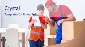  Presentation with professional learning community - Beautiful slide deck featuring professional movers doing home relocation backdrop and a sky blue colored foreground