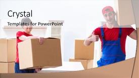  Presentation with home depot - Audience pleasing PPT theme consisting of professional movers doing home relocation backdrop and a cool aqua colored foreground