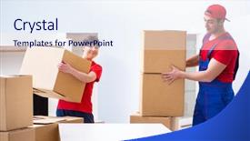  Presentation with professional - Beautiful theme featuring professional movers doing home relocation backdrop and a  colored foreground