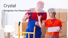  Presentation with professional presntations - Presentation theme consisting of professional movers doing home relocation background and a cool aqua colored foreground