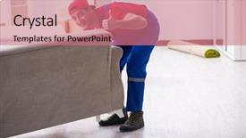  Presentation with professional appearance - Colorful theme enhanced with professional movers doing home relocation backdrop and a  colored foreground