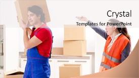  Presentation with home depot - Presentation design having professional movers doing home relocation background and a  colored foreground