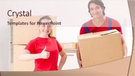  Presentation with professional community - Cool new presentation theme with professional movers doing home relocation backdrop and a  colored foreground