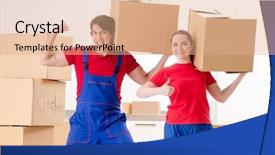  Presentation with professional - Audience pleasing presentation design consisting of professional movers doing home relocation backdrop and a  colored foreground