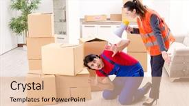  Presentation with professional growth ladder - Presentation design having professional movers doing home relocation background and a  colored foreground