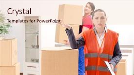  Presentation with professional - Cool new PPT theme with professional movers doing home relocation backdrop and a lemonade colored foreground