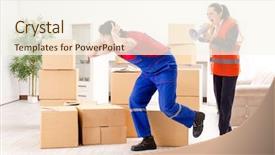  Presentation with professional development education - Beautiful presentation theme featuring professional movers doing home relocation backdrop and a  colored foreground