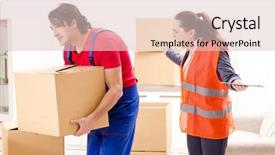  Presentation with professional - Presentation design enhanced with professional movers doing home relocation background and a lemonade colored foreground