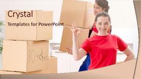  Presentation with home depot - Slide set having professional movers doing home relocation background and a lemonade colored foreground