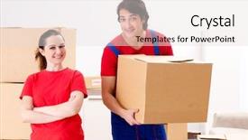  Presentation with professional - Audience pleasing presentation theme consisting of professional movers doing home relocation backdrop and a lemonade colored foreground