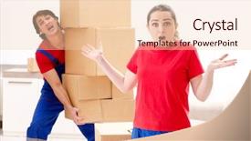  Presentation with professional - Presentation with professional movers doing home relocation background and a lemonade colored foreground