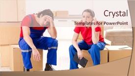  Presentation with professional growth ladder - Presentation theme featuring professional movers doing home relocation background and a lemonade colored foreground