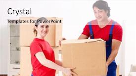  Presentation with professional appearance - PPT layouts with professional movers doing home relocation background and a pink colored foreground