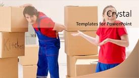  Presentation with professional appearance - Slide deck consisting of professional movers doing home relocation background and a  colored foreground