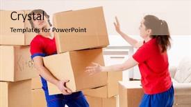  Presentation with professional - Beautiful slide set featuring professional movers doing home relocation backdrop and a  colored foreground