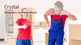  Presentation with professional presntations - Cool new slide set with professional movers doing home relocation backdrop and a  colored foreground