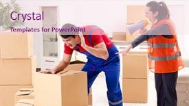  Presentation with classics professional - Colorful slide set enhanced with professional movers doing home relocation backdrop and a  colored foreground