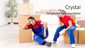  Presentation with professional - Slide set featuring professional movers doing home relocation background and a  colored foreground