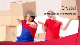  Presentation with professional - PPT theme enhanced with professional movers doing home relocation background and a  colored foreground