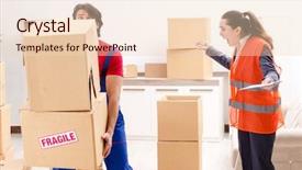  Presentation with professional - Presentation design consisting of professional movers doing home relocation background and a  colored foreground