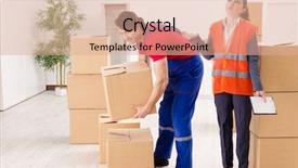  Presentation with professional - Slide deck featuring professional movers doing home relocation background and a coral colored foreground