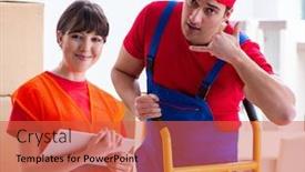  Presentation with professional - Cool new presentation design with professional-movers-doing-home-relocation backdrop and a red colored foreground
