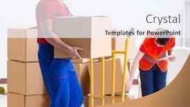  Presentation with professional - Audience pleasing presentation theme consisting of professional-movers-doing-home-relocation backdrop and a sky blue colored foreground