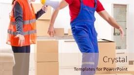  Presentation with professional - Presentation having professional-movers-doing-home-relocation background and a  colored foreground