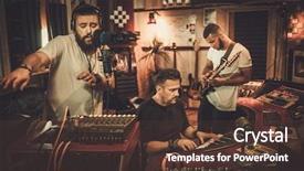  Presentation with music industry - Colorful slide deck enhanced with professional music band recording song backdrop and a tawny brown colored foreground