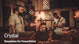  Presentation with music industry - Beautiful presentation theme featuring professional music band recording song backdrop and a tawny brown colored foreground