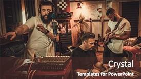  Presentation with music band - Presentation design with professional music band recording song background and a tawny brown colored foreground