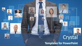  Presentation with blue and orange business people - Colorful PPT theme enhanced with professional network - corporate business people and cooperation backdrop and a ocean colored foreground