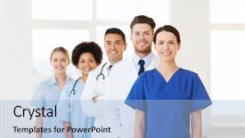  Presentation with medicine - Presentation design with professional nurse - hospital profession people and medicine background and a light blue colored foreground