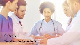  Presentation with medical profession - Presentation theme having professional nurse - hospital profession people and medicine background and a coral colored foreground