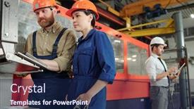  Presentation with cnc machine - PPT theme enhanced with professional-of-industrial-plant-explaining background and a navy blue colored foreground