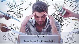  Presentation with stressed - Colorful slide deck enhanced with professional overwhelmed black woman - businessman stressed out at work backdrop and a light blue colored foreground