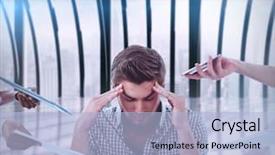  Presentation with stress at work - Theme having professional overwhelmed black woman - businessman stressed out at work background and a  colored foreground