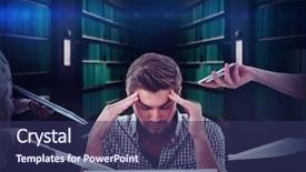  Presentation with stress at work - Theme having professional overwhelmed black woman - businessman stressed out at work background and a  colored foreground