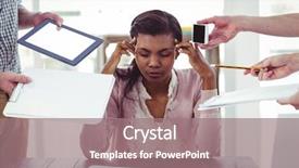  Presentation with stressed - PPT theme featuring professional overwhelmed black woman - businesswoman stressed out at work background and a  colored foreground