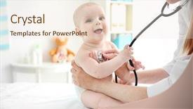  Presentation with infant - Presentation theme with professional pediatrician examining infant background and a lemonade colored foreground