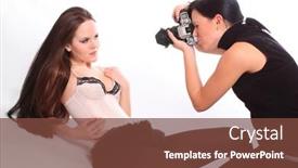  Presentation with professional - Colorful slide deck enhanced with professional-photographer-and-a-model backdrop and a tawny brown colored foreground