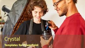  Presentation with lens - Amazing presentation design having professional-photographer-cleans-camera-lens backdrop and a tawny brown colored foreground