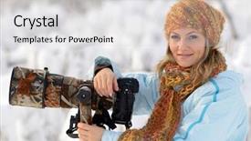  Presentation with professional - Slide deck with pretty brunette woman lying on the grass in the park background and a tawny brown colored foreground