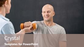  Presentation with helping man - Slide deck enhanced with professional-physiotherapist-helping-mature-bald background and a coral colored foreground