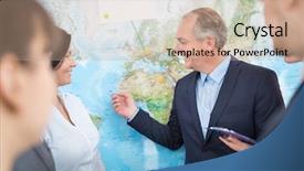  Presentation with lecture hall - Cool new slide deck with professional planning locations on map backdrop and a coral colored foreground