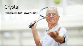  Presentation with professional tennis player athlete man - PPT theme consisting of professional player throwing tennis ball background and a light gray colored foreground