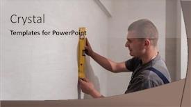  Presentation with service level - Amazing PPT theme having professional-plumber-using-bubble-level backdrop and a light gray colored foreground