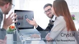  Presentation with financial - Theme having professional presentations - business team discussing financial charts background and a  colored foreground